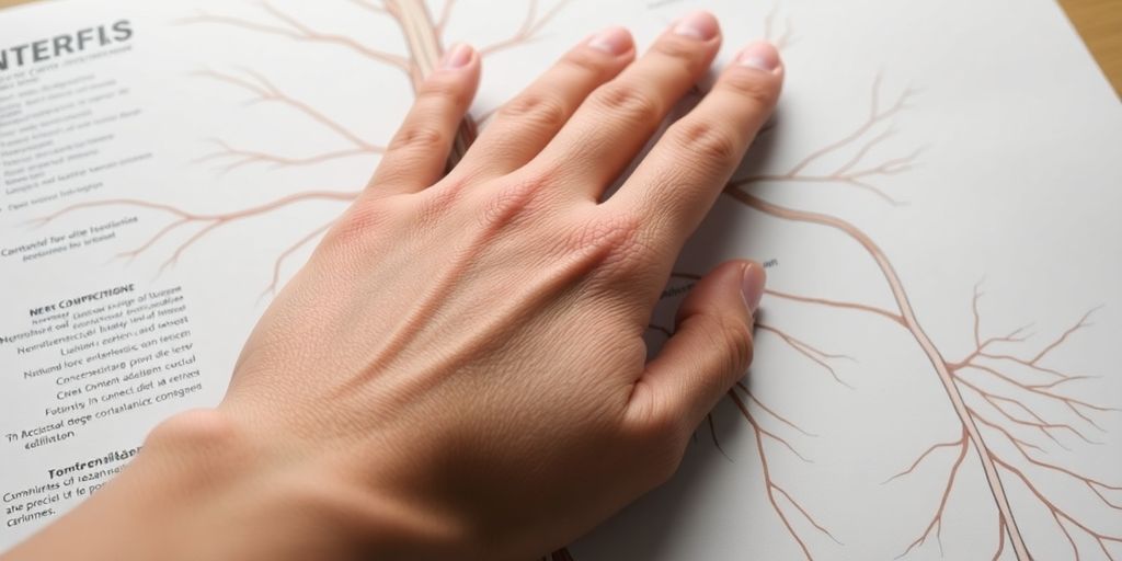 Nahaufnahme einer Hand auf einem Nervendiagramm.